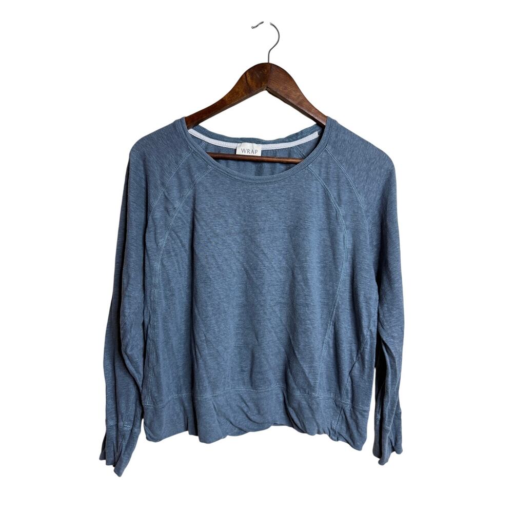 WRAP London 100% Linen Blue Raglan Pullover Top US 8 UK 12 Blue
